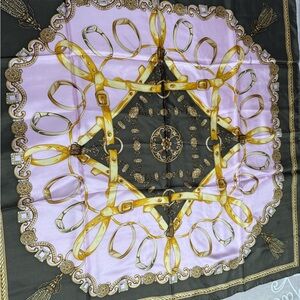 Codello Elegant Gold and Purple Silk Scarf 33x33 In New